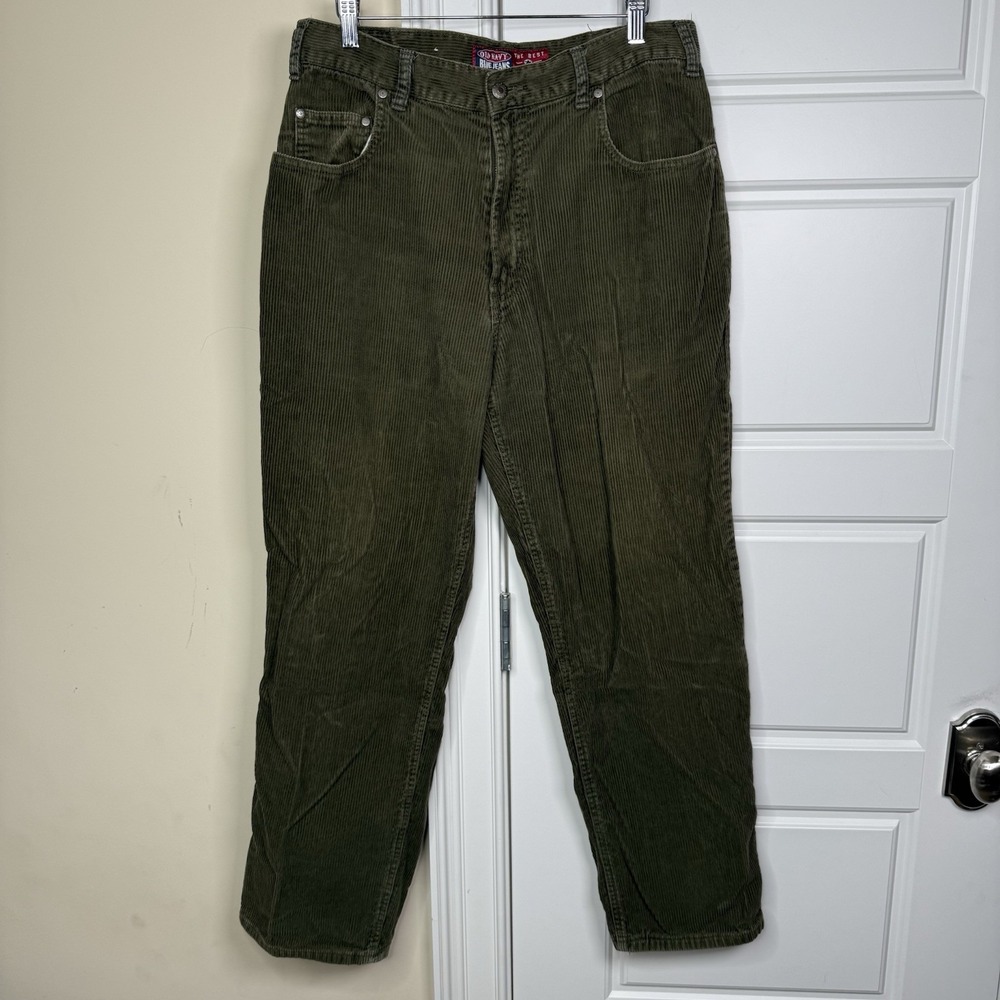 Vintage Old Navy Corduroy Jeans Mens 33/30 (32/28.5) Olive Green Faded Pants Y2K